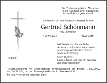 Anzeige von Gertrud Schönmann von MGO