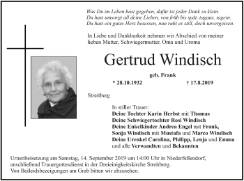 Anzeige von Gertrud Windisch von MGO