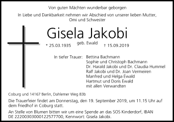 Anzeige von Gisela Jakobi von MGO