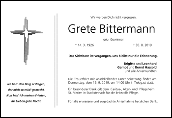 Anzeige von Grete Bittermann von MGO