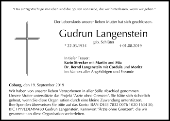 Anzeige von Gudrun Langenstein von MGO
