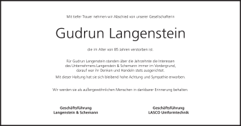 Anzeige von Gudrun Langenstein von MGO