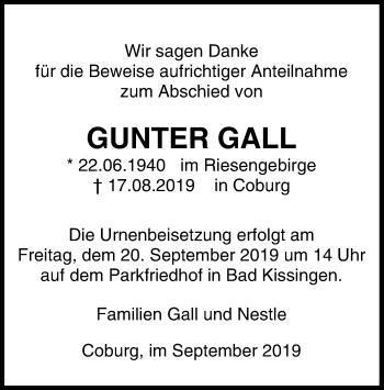 Anzeige von Gunter Gall von MGO