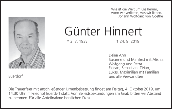Anzeige von Günter Hinnert von MGO