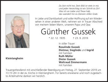Anzeige von Günther Gussek von MGO