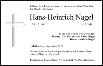 Anzeige von Hans-Heinrich Nagel von MGO