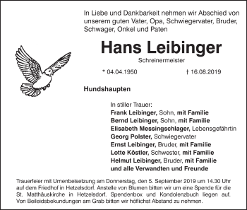 Anzeige von Hans Leibinger von MGO