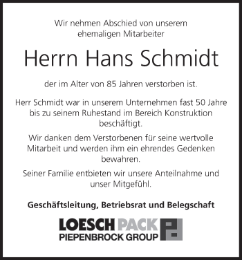 Anzeige von Hans Schmidt von MGO