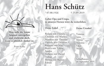 Anzeige von Hans Schütz von MGO