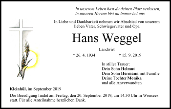 Anzeige von Hans Weggel von MGO