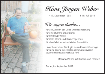 Anzeige von Hans Jürgen Weber von MGO