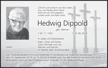 Anzeige von Hedwig Dippold von MGO