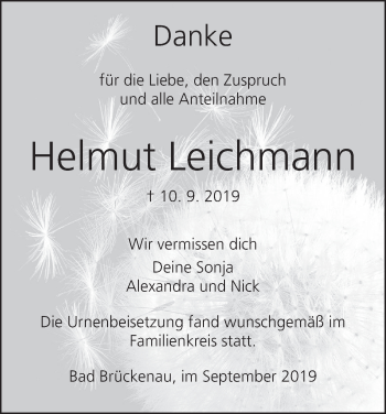 Anzeige von Helmut Leichmann von MGO