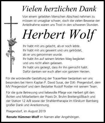 Anzeige von Herbert Wolf von MGO