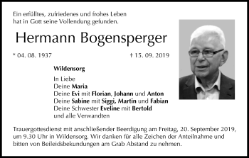 Anzeige von Hermann Bogensperger von MGO