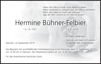 Anzeige von Hermine Bühner-Felbier von MGO
