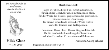 Anzeige von Hilde Glanz von MGO
