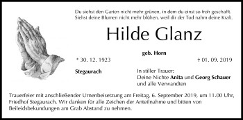 Anzeige von Hilde Glanz von MGO