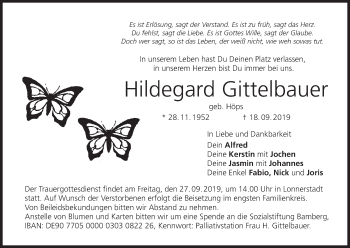 Anzeige von Hildegard Gittelbauer von MGO
