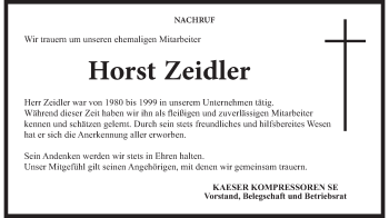 Anzeige von Horst Zeidler von MGO