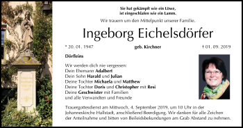 Anzeige von Ingeborg Eichelsdörfer von MGO