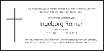 Anzeige von Ingeborg Römer von MGO