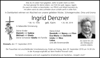 Anzeige von Ingrid Denzner von MGO