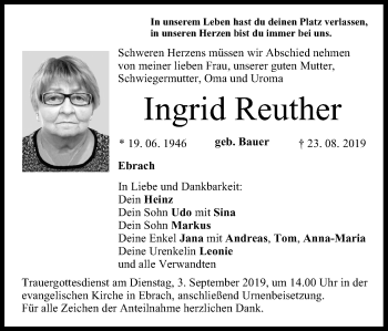 Anzeige von Ingrid Reuther von MGO