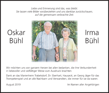 Anzeige von Irma Bühl von MGO