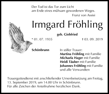 Anzeige von Irmgard Fröhling von MGO
