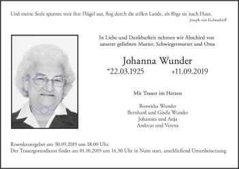 Anzeige von Johanna Wunder von MGO