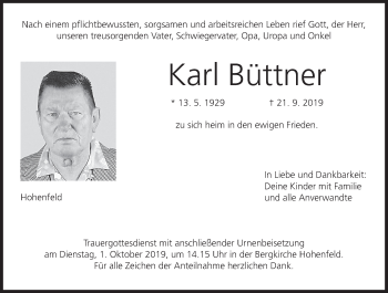Anzeige von Karl Büttner von MGO