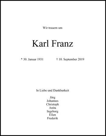 Anzeige von Karl Franz von MGO