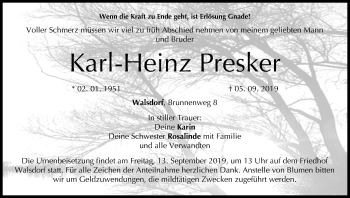 Anzeige von Karl-Heinz Presker von MGO