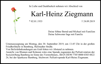 Anzeige von Karl-Heinz Ziegmann von MGO
