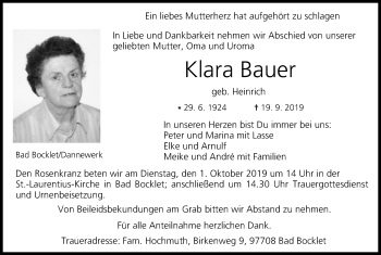 Anzeige von Klara Bauer von MGO