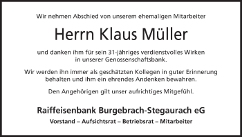 Anzeige von Klaus Müller von MGO