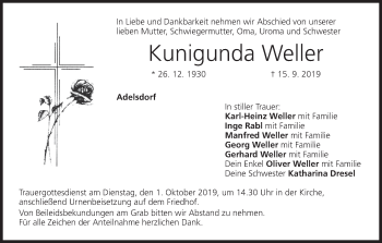 Anzeige von Kunigunda Weller von MGO
