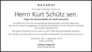 Anzeige von Kurt Schütz von MGO