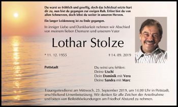 Anzeige von Lothar Stolze von MGO