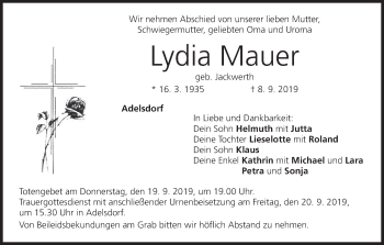Anzeige von Lydia Mauer von MGO