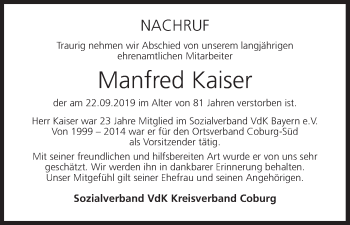 Anzeige von Manfred Kaiser von MGO