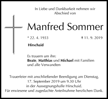 Anzeige von Manfred Sommer von MGO