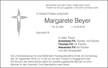 Anzeige von Margarete Beyer von MGO