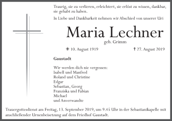 Anzeige von Maria Lechner von MGO