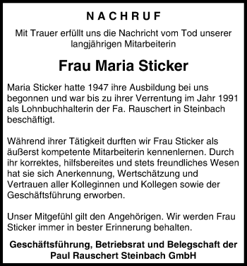 Anzeige von Maria Sticker von MGO
