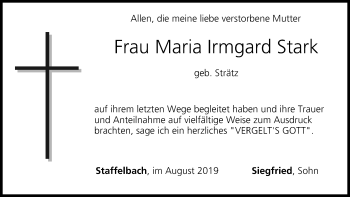 Anzeige von Maria Irmgard Stark von MGO