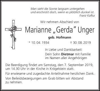 Anzeige von Marianne Gerda Unger von MGO