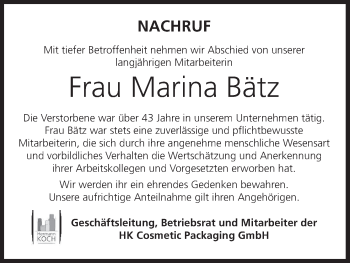 Anzeige von Marina Bätz von MGO