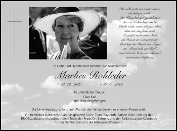 Anzeige von Marlies Rohleder von MGO